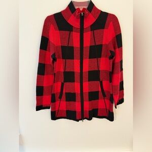 Adrienne Vittadini Red and Black Checkered Cardigan